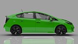 Modern family hybrid car green on a gray background with a shadow on the ground. 3d rendering.