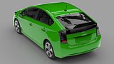 Modern family hybrid car green on a gray background with a shadow on the ground. 3d rendering.
