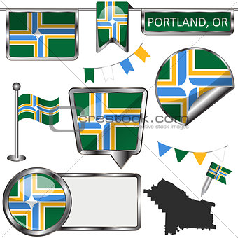 Glossy icons with flag of Portland, Oregon