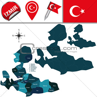 Map of Izmir, Turkey with Districts