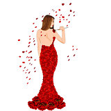 Girl in a dress of rose petals