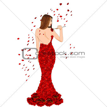 Girl in a dress of rose petals