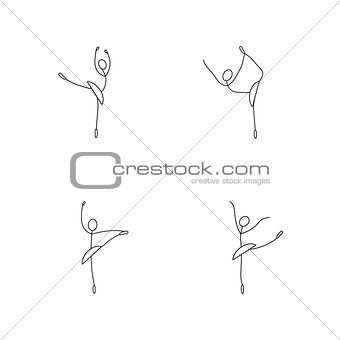 Cartoon icon set of sketch little stick figure ballet dancer