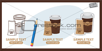 Icons depicting travel mugs and coffee