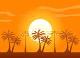Summer color background with palm trees on the beach
