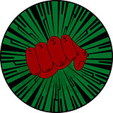 Vintage cartoons style green border and fist