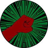 Vintage green grunge border with red fist from left