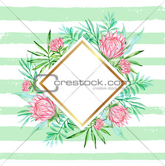 Striped tropical background with flowers