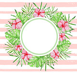 Tropical banner on a pink striped background