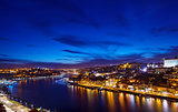 Porto, Portugal. Evening sunset view at nighttime