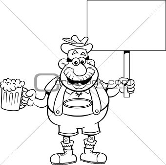 Cartoon Man Holding a Beer and a Sign