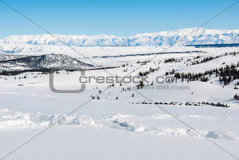 Overlooking Mammoth Lakes, California, January 2017, a record snow-fall year
