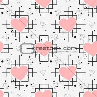 Red heart and line seamless pattern on white background