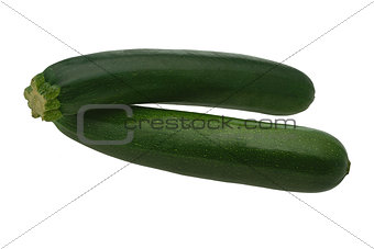Fresh green zucchini, top wiew, isolated on white background