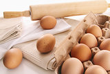 Fresh farm eggs on table