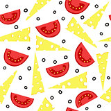 Cheese and tomatoes seamless background
