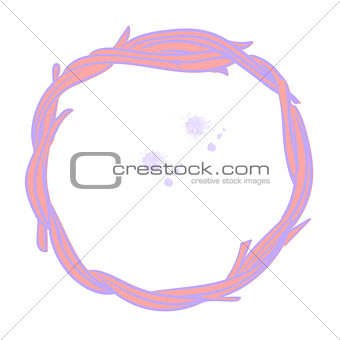 Pink wicker wreath of twigs isolated on white background. Interweaving twigs and rods in a circle. Vector illustration.