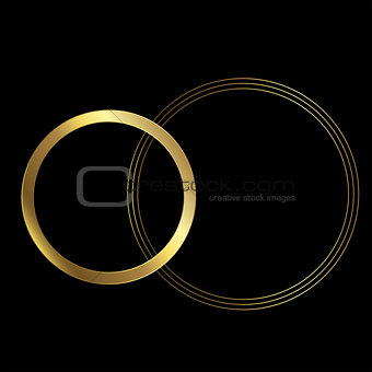 Vector template for greeting card. Composition with golden circles on a black background. Good for postcards, the web and other any design.