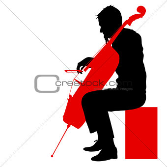 Silhouettes a musician playing the cello on a white background