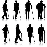 Set silhouette of disabled people on a white background