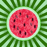 National Watermelon Day. 3 August. Watermelon cut in half. Background pop art, rays from the center. Texture of the watermelon with seed.