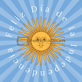 Argentina Independence Day. 9 July. Sun of May. Rays from the center. Event name
