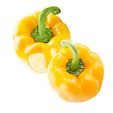 Two fresh sweet peppers bell over white background 