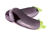 Two whole fresh eggplant over white background