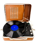 Open vintage suitcase turntable
