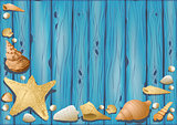 Wooden Background with Seashells