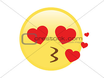 Vector yellow kissing face with heart eyes flat icon
