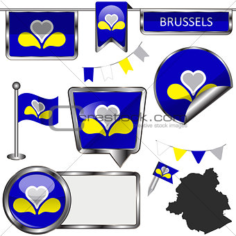 Glossy icons with flag of Brussels, Belgium