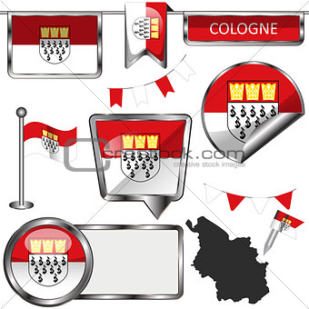 Glossy icons with flag of Cologne, Germany