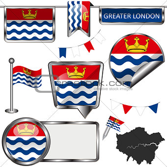 Glossy icons with flag of Greater London, UK