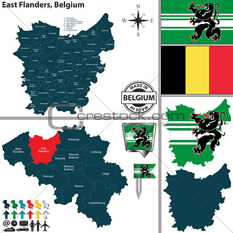 Map of East Flanders, Belgium