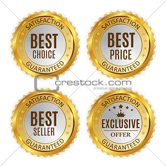 Best Price, Seller, Choice and Exclusive offer Golden Shiny Label Sign Collection Set. Vector Illustration