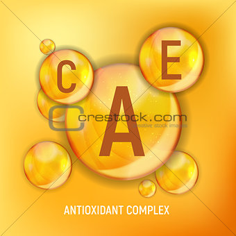 Vitamin A, C, E  Icon. Antioxidant Complex. Vector Illustration