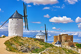 Wind mills and old fortress in Consuegra