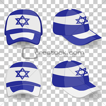 baseball cap with Israel flag. colorful set. vector illustration