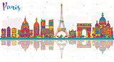 Paris France City Skyline with Color Buildings and Reflections. 