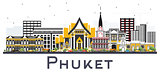 Phuket Thailand City Skyline with Color Buildings Isolated on Wh