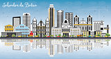 Salvador de Bahia City Skyline with Color Buildings, Blue Sky an