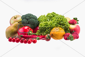 Apple,Tomato, Lettuce, Broccoli, Paprika, Red Chili Pepper, Pear, Lemon and Strawberry