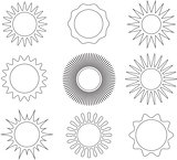 Thin line sun symbols