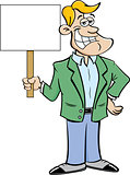 Cartoon Smiling Man Holding A Sign.