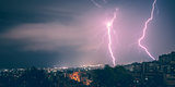 Two lightning in the city at night