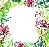 Summer tropical background with flamingo