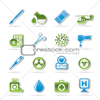 Medicine and hospital equipment icons