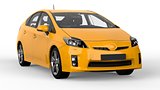 Modern family hybrid car yellow on a white background with a shadow on the ground. 3d rendering.