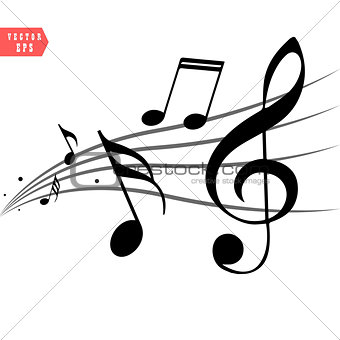 Abstract music notes on line wave background. Black G-clef and music notes isolated vector illustration Can be adapt to Brochure, Annual Report, Magazine, Poster, Corporate Presentation.